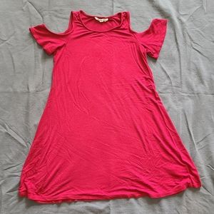 Pink Rose Red Flowy Cold Shoulder Dress, used good condition, small